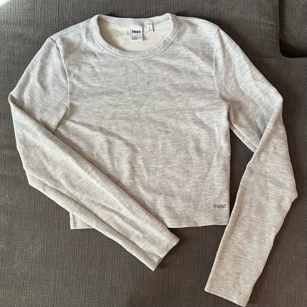 TNA Light Gray Ribbed Crop Top